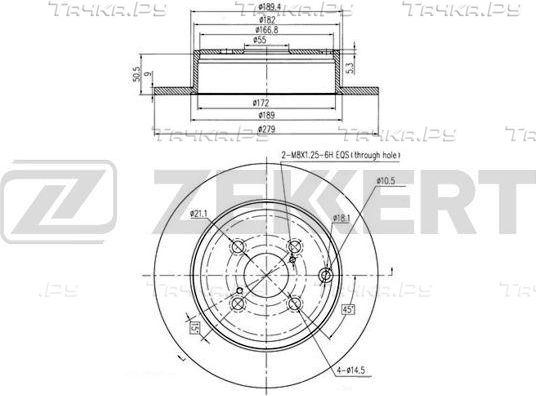 Тормозной диск Zekkert задний для Toyota Corolla E120, E130 2001-2007. Артикул BS-6215