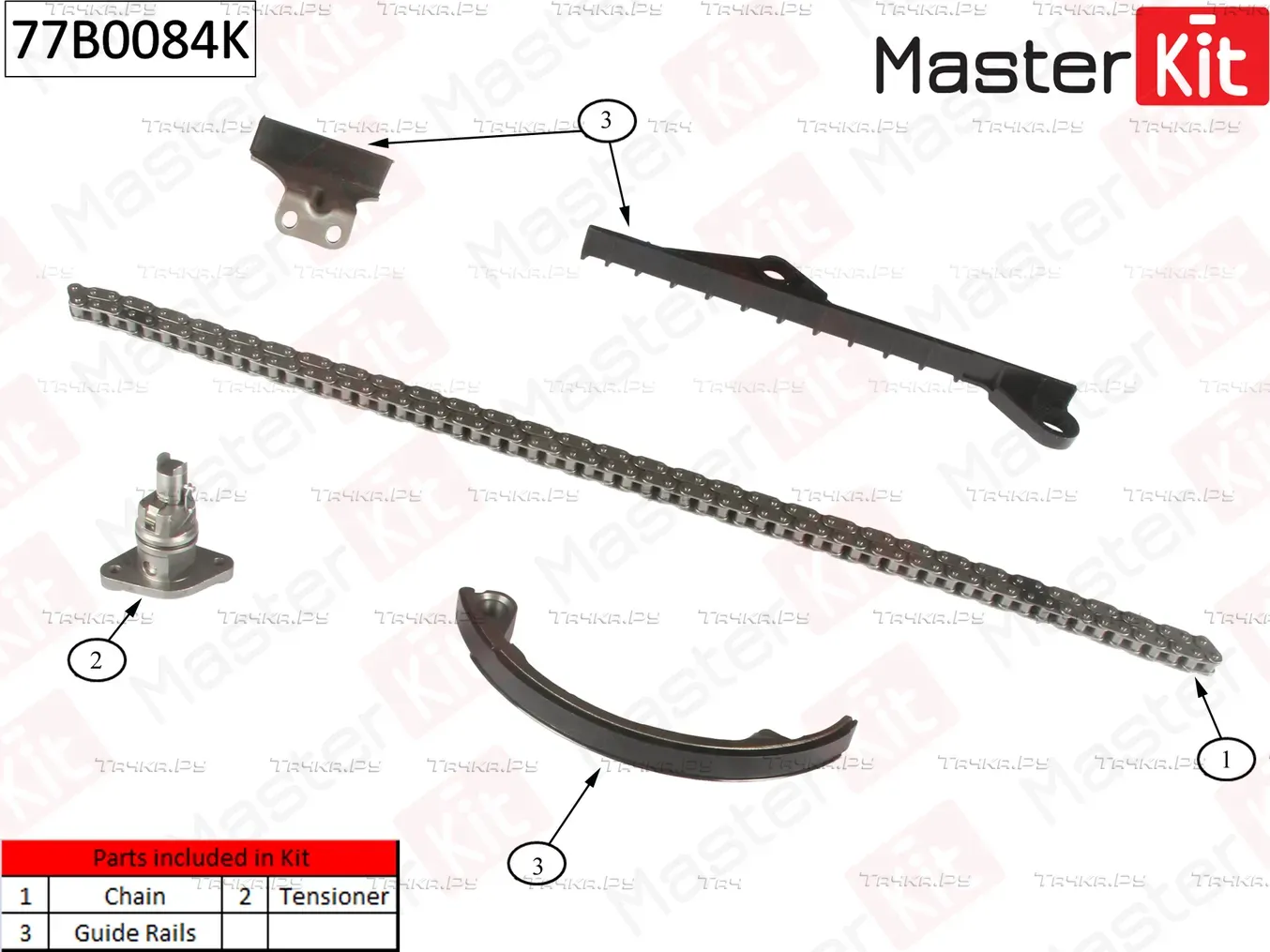 77B0084K Комплект цепи ГРМ NISSAN Primera 2.0i 16V SR20DE 92-01 (без звездочек) (Master KIT). Артикул 77b0084k