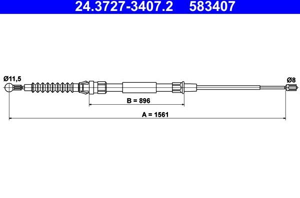 Трос ручника (тросик ручного тормоза) ATE задний для Volkswagen Touran II 2010-2015. Артикул 24.3727-3407.2