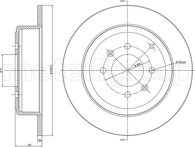 Тормозной диск Metelli задний для Peugeot 406 I 1995-2004. Артикул 23-0431C