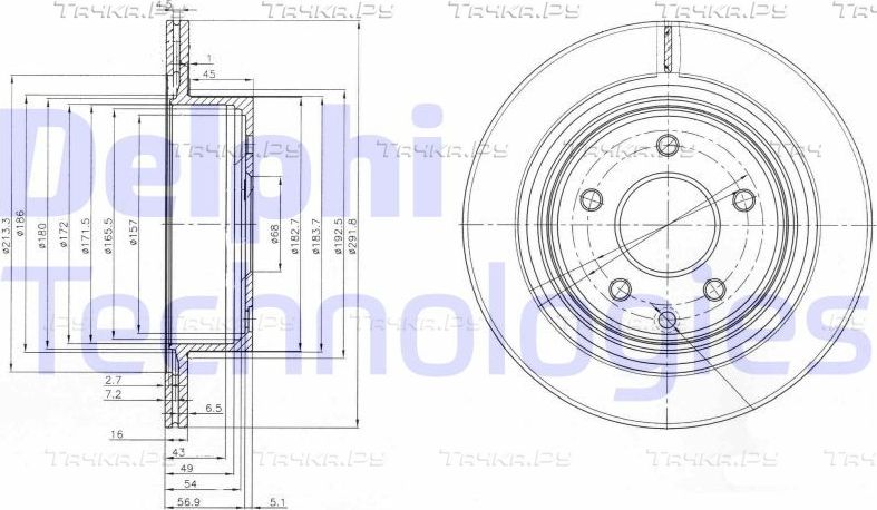 Тормозной диск Delphi задний для Nissan Qashqai I 2007-2013. Артикул BG3765C