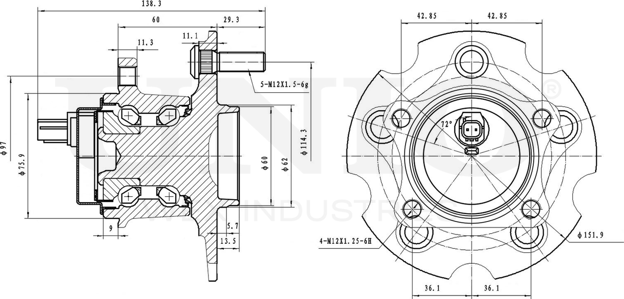 Ступица колеса с интегрированным подшипником (Unio). Артикул HUB-20295