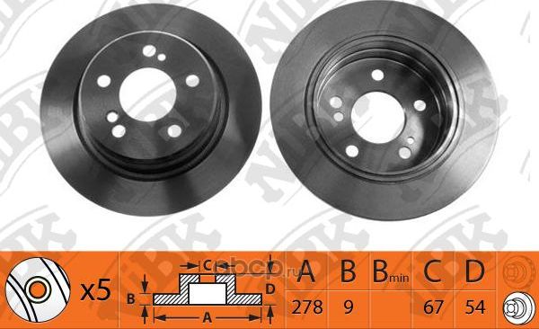 Тормозной диск NiBK задний для Mercedes-Benz W124, A124 1986-1993. Артикул RN1035