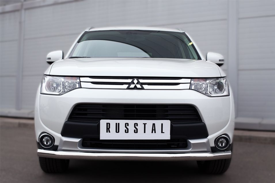 Защита RusStal переднего бампера d63 (секции) Mitsubishi Outlander III 2014-2026. Артикул MORZ-001892
