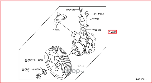 Насос ГУР Nissan. Артикул 49110ZV00A