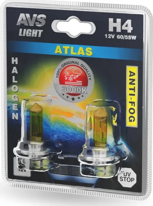 Лампа 12V H4 60/55W P43t 3000K блистер (2шт.) AVS. Артикул A78625S