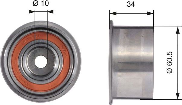 Направляющий (ведущий) ролик ремня ГРМ Gates (Металл). Артикул T41226