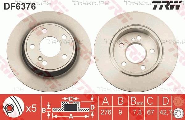 Тормозной диск TRW задний для Mercedes-Benz B-Класс II (W246) 2011-2018. Артикул DF6376