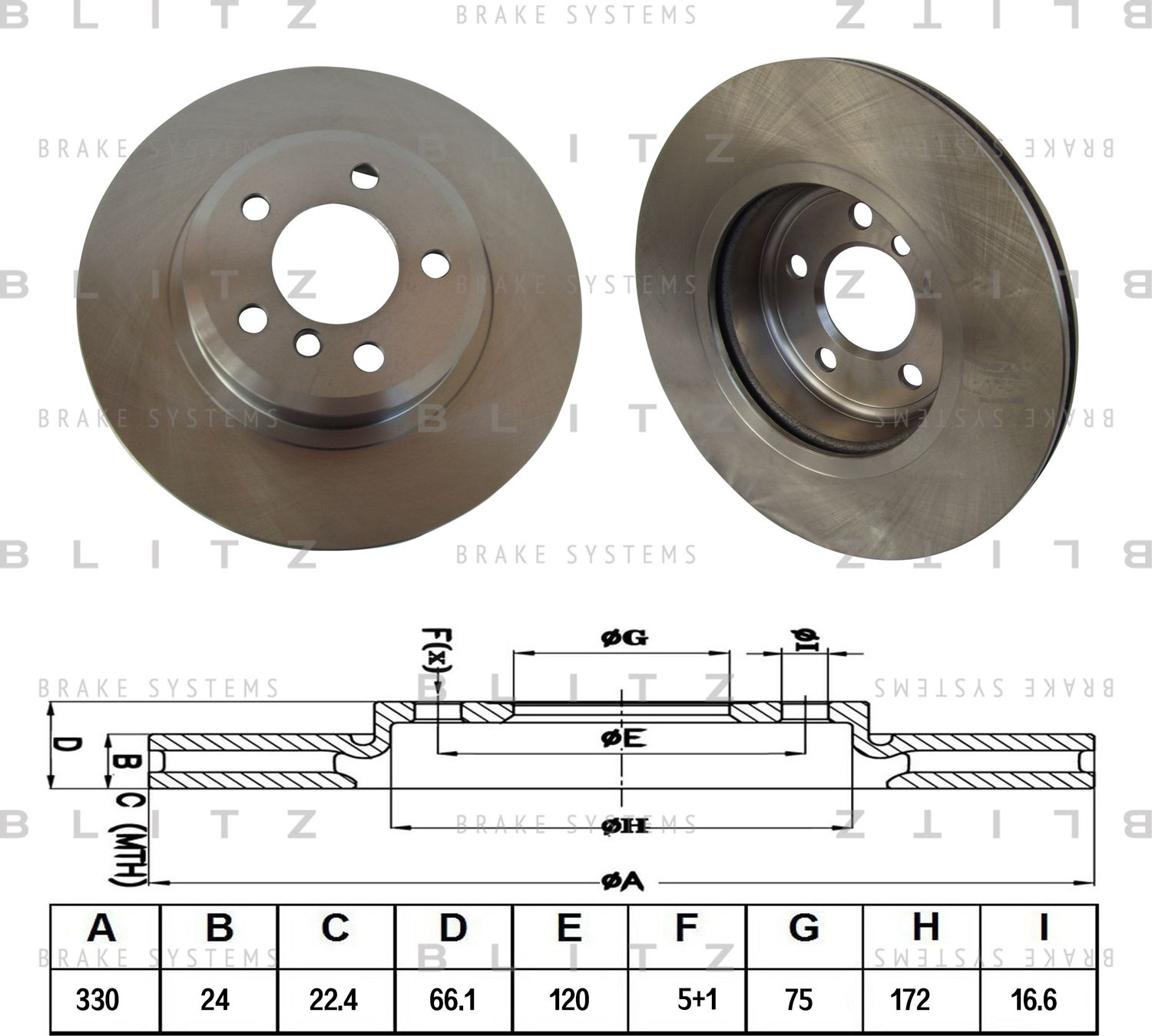 Диск тормозной BMW 5 (F10) 10- перед. вент. (Blitz). Артикул BS0385