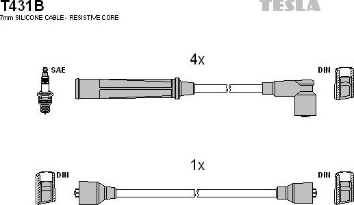 Высоковольтные провода (провода зажигания) (комплект) Tesla для Mazda B-series V 1999-2006. Артикул T431B