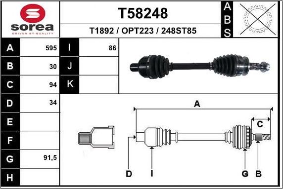 Полуось (привод в сборе, приводной вал) EAI. Артикул T58248