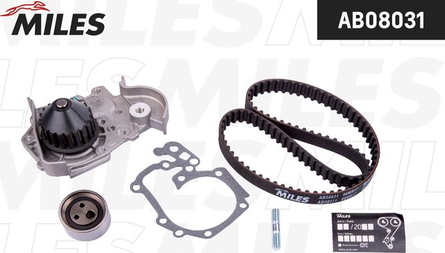 Помпа (водяной насос) с комплектом ремня ГРМ Miles для Renault Sandero II 2007-2009. Артикул AB08031