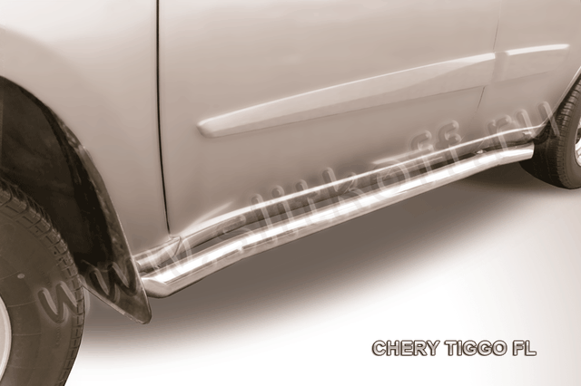 Пороги Slitkoff труба d57 с загибами для Chery Tiggo (T11) рестайлинг 2011-2016. Артикул CT-FL-006