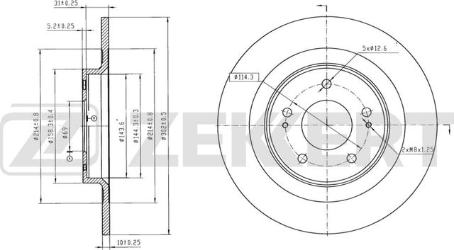 Тормозной диск Zekkert задний для Mitsubishi Eclipse Cross 2017-2026. Артикул BS-5835B