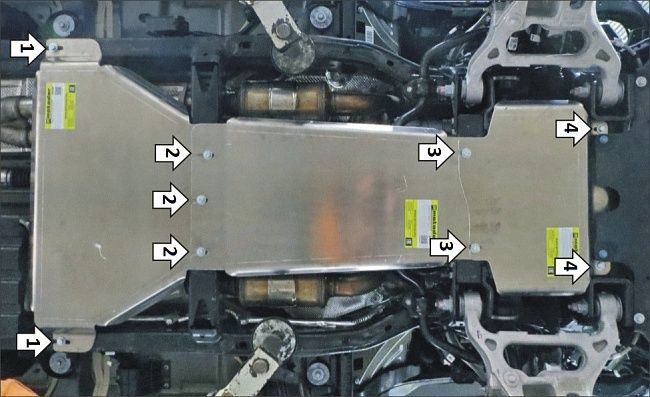 Защита алюминиевая Мотодор усиленная для картера, ПД, КПП, РК Dodge Ram 1500 TRX 4WD 2020-2026. Артикул 382908