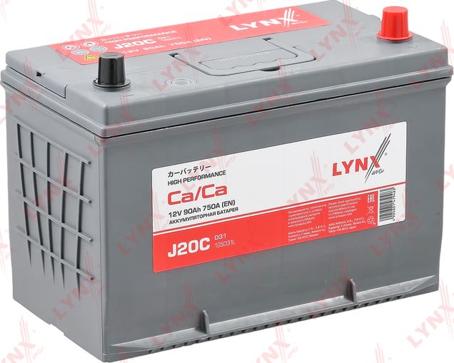 Аккумулятор 90 Ah, 750 A, обратная, 301X172X220, JIS 105D31L (Lynxauto). Артикул J20C