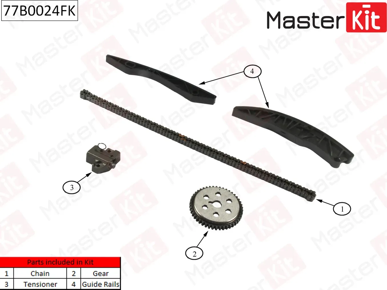 77B0024FK Комплект цепи ГРМ Hyundai/Kia SOLARIS/i30/CEE'D/RIO G4FA/G4FC 1.4-1.6 09-16 (Master KIT) Master KIT. Артикул 77b0024fk