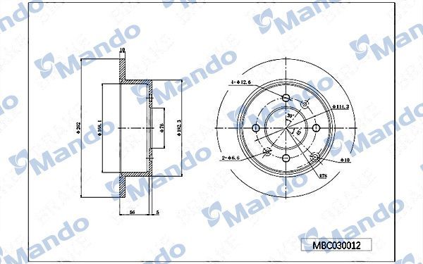 Тормозной диск Mando задний для Kia Magentis I 2001-2006. Артикул MBC030012