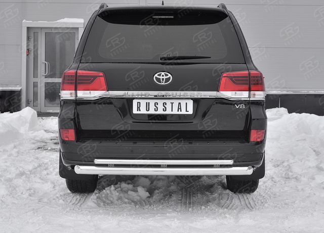 Защита RusStal заднего бампера d76 дуга-d42 дуга+декор паз для Toyota Land Cruiser 200 Executive Lounge 2018-2021. Артикул TLCZ-003121