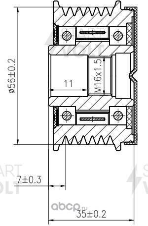 Муфта генератора обгонная StartVOLT для УАЗ Patriot I 2006-2025. Артикул SGP 0308