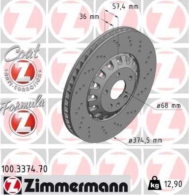 Тормозной диск Zimmermann Formula Z Coat Z. Артикул 100.3374.70