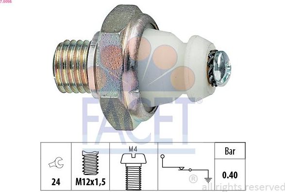 Датчик давления масла Facet Made in Italy - OE Equivalent. Артикул 7.0098