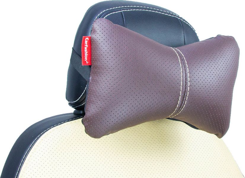 Подушка под шею CarFashion ортопедическая Экокожа, цвет Черный/Коричневый/Бежевый. Артикул 41089