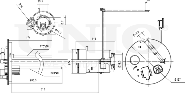 Фильтр топливный Mitsubishi Outlander II 06-, ASX 10- (бензин) (Unio). Артикул FLT-55009