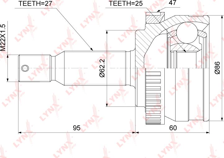 Шрус наружный (граната) LYNXauto. Артикул CO-3784A
