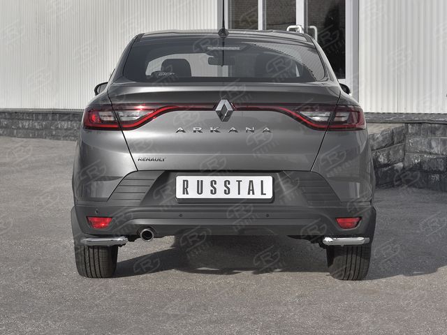 Защита RusStal заднего бампера уголки d42 (секции) для Renault Arkana 2019-2026. Артикул RARZ-003322