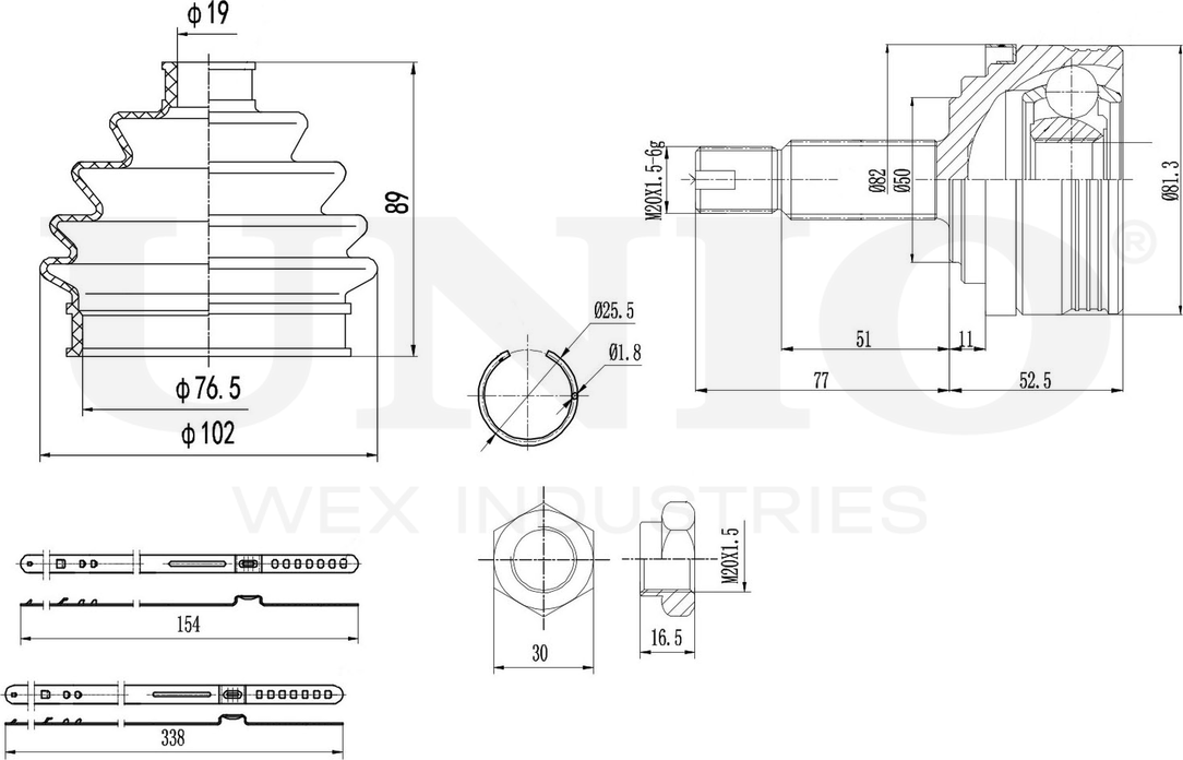 ШРУС наружный (Unio). Артикул CVJ-20043