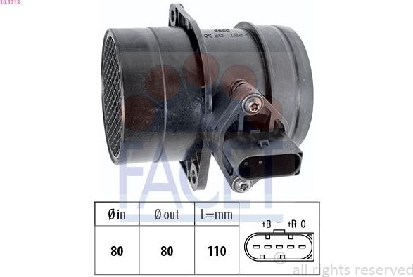 Расходомер воздуха AUDI  A3 I 1.9TDI 00-04 / SEAT  LEON 1.9TDI/2.3 98-06, TOLEDO Facet Made in Italy - OE Equivalent. Артикул 10.1213