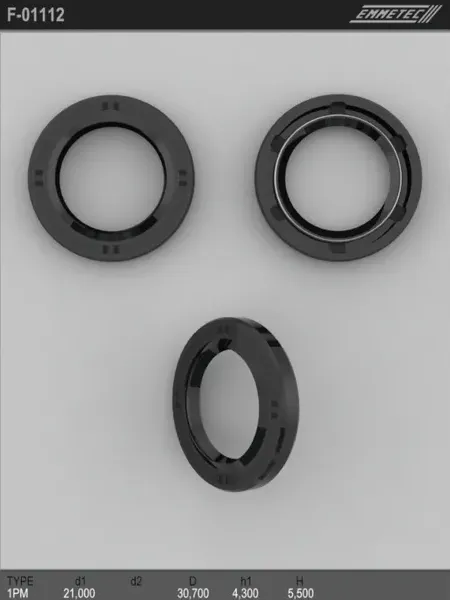 Сальник 21,00/30,70*4,30/5,50 тип 1РМ (Emmetec). Артикул F01112