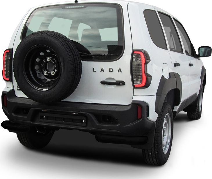 Защита Slitkoff заднего бампера d76 уголки для Lada Niva Travel 2020-2026 ЧЕРНАЯ матовая. Артикул NivTR013B