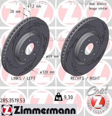 Тормозной диск Zimmermann Black Z передний для Kia Soul II 2014-2019. Артикул 285.3519.53
