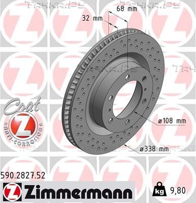 Тормозной диск Zimmermann Sport Coat Z передний для Toyota 4Runner V 2010-2026. Артикул 590.2827.52