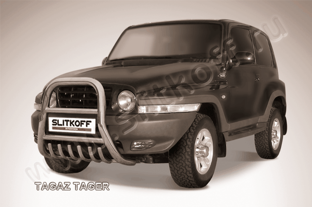 Кенгурятник Slitkoff d76 высокий с защитой картера для ТагАЗ Tager 3-дв. 2008-2026. Артикул z