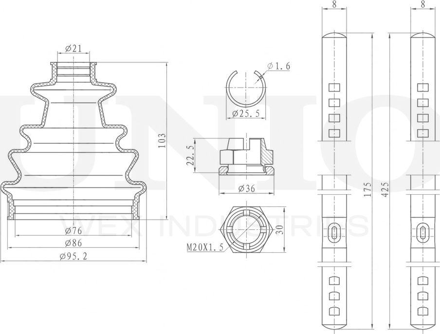 Пыльник ШРУС, комплект (Unio). Артикул DUC-30075K