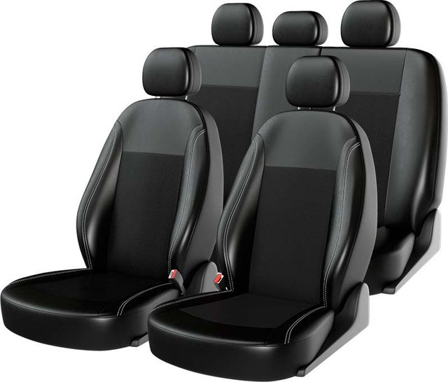 Чехлы универсальные CarFashion Atom Leather Small на сидения авто, цвет Черный/Черный/Серый. Артикул 10996