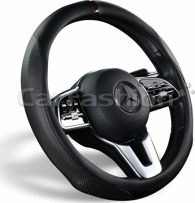 Оплётка на руль CarFashion Torrent (размер M, натуральная кожа, цвет ЧЕРНЫЙ/ЧЕРНЫЙ/КОФЕ). Артикул 31628