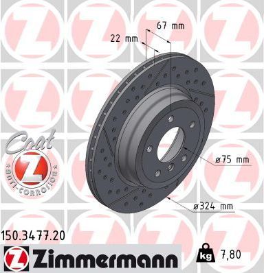 Тормозной диск Zimmermann Coat Z задний для BMW 1 I (E81/E82/E87/E88) 2005-2011. Артикул 150.3477.20