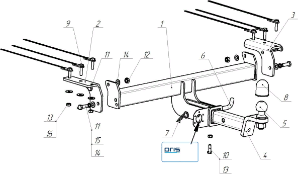 Фаркоп Oris (ранее Bosal) для Exeed LX 2022-2026 (американский квадрат). Артикул 7617-E