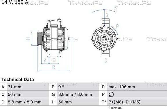 Генератор Bosch для Mercedes-Benz Vito I (W638) 1999-2003. Артикул 0 986 043 910