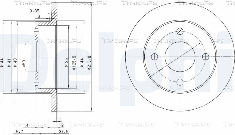 Тормозной диск Delphi передний для Nissan Micra K10 1982-1988. Артикул BG2357