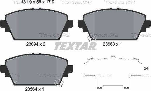 Тормозные колодки Textar передние для Honda Accord VI 1998-2003. Артикул 2309401