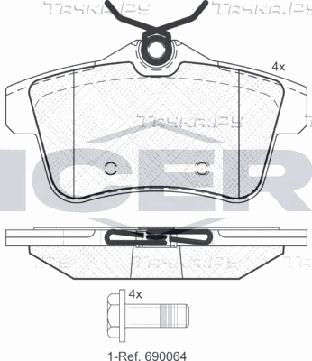 Тормозные колодки Icer задние для Citroen DS5 2011-2015. Артикул 181928