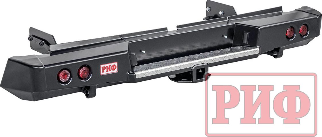 Бампер силовой РИФ задний с квадратом под фаркоп и фонарями для Mitsubishi L200 V рестайлинг 2019-2026. Артикул RIF005-21150