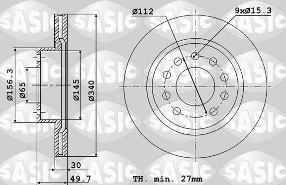 Тормозной диск Sasic передний для Audi S3 III (8V) 2012-2026. Артикул 6106184