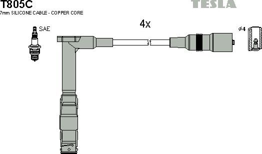 Высоковольтные провода (провода зажигания) (комплект) Tesla. Артикул T805C