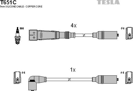 Высоковольтные провода (провода зажигания) (комплект) Tesla для SEAT Cordoba I 1993-2002. Артикул T651C
